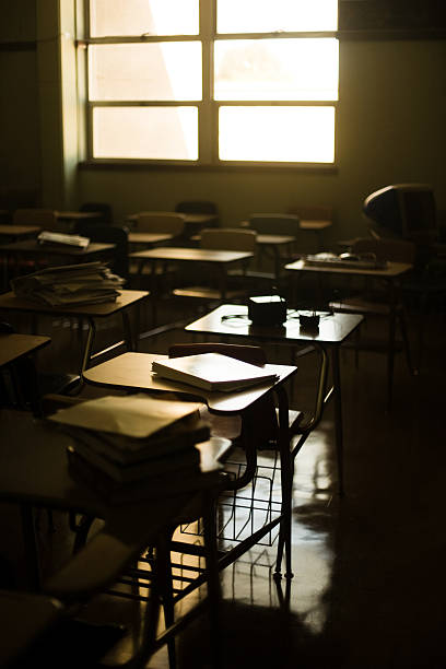 High School classroom with moody light